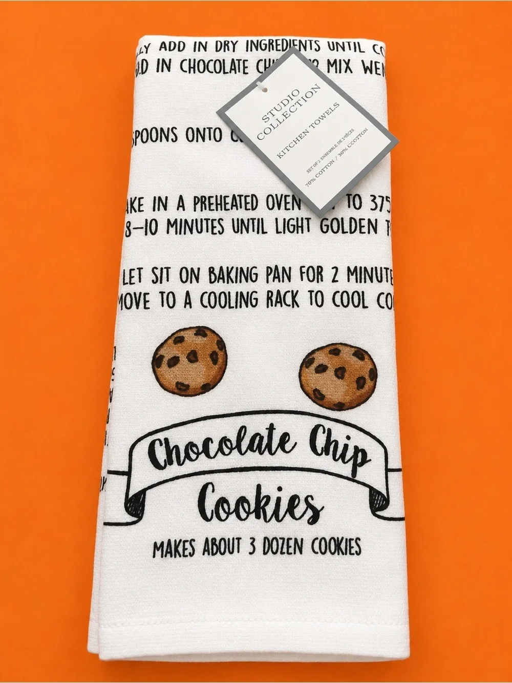 Studio Collection Chocolate Chip Cookie Recipe Kitchen Towel - 2 White NWT 🍪💫